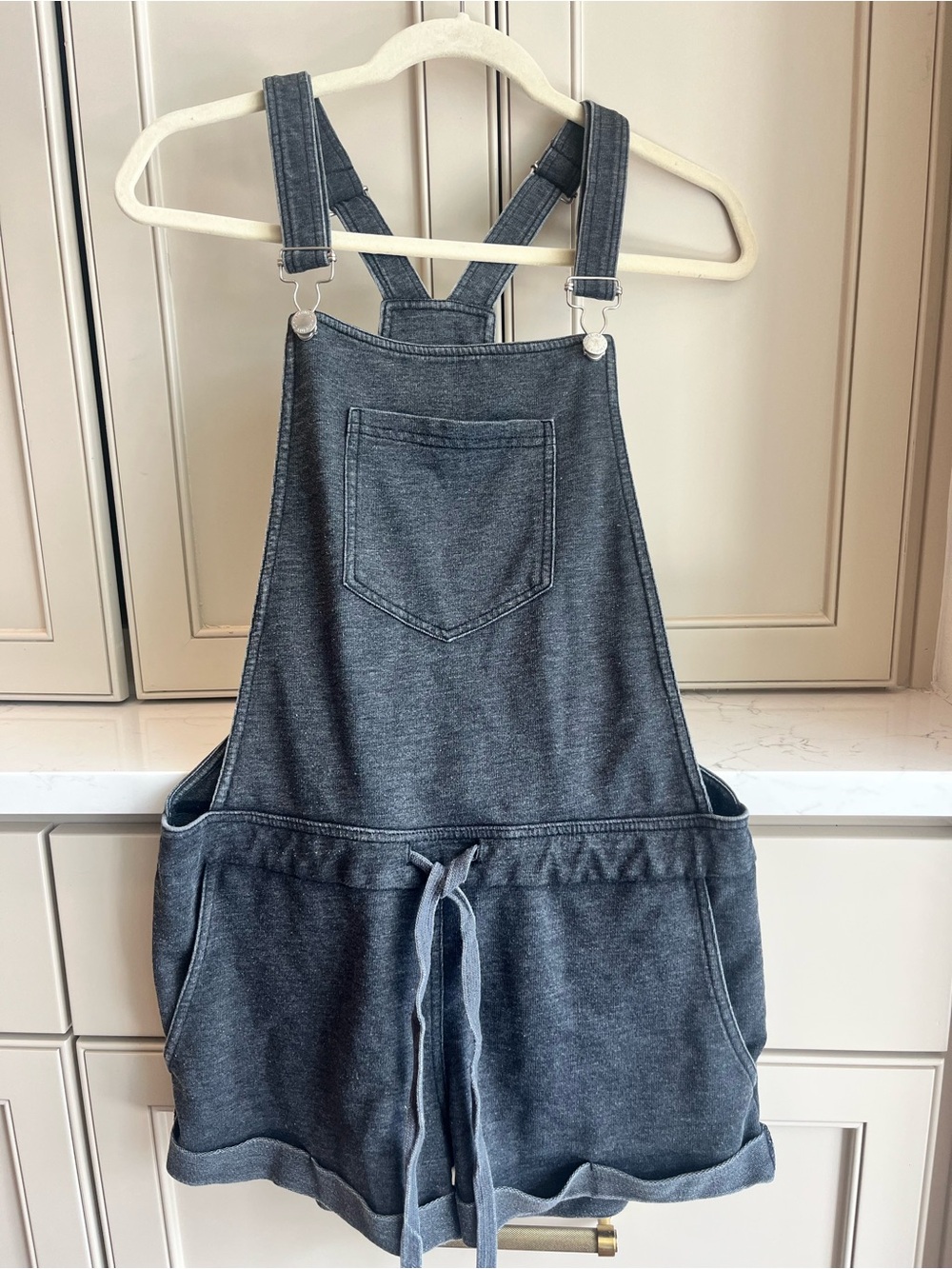 Z Supply Denim-Look Casual Overalls Romper in Charcoal Gray